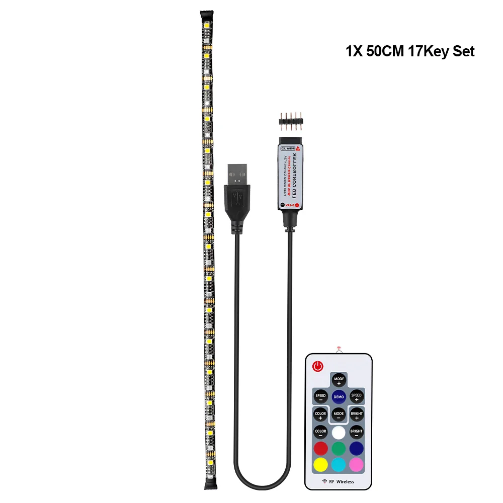 1X 50CM SET 5050 USB Светодиодная лента RGB RGBW RGBWW Led tv фоновое освещение DC 5 В гибкая лента RF пульт дистанционного управления 1 м/2 м/3 м/4 м/5 м - Испускаемый цвет: 1X 50CM SET