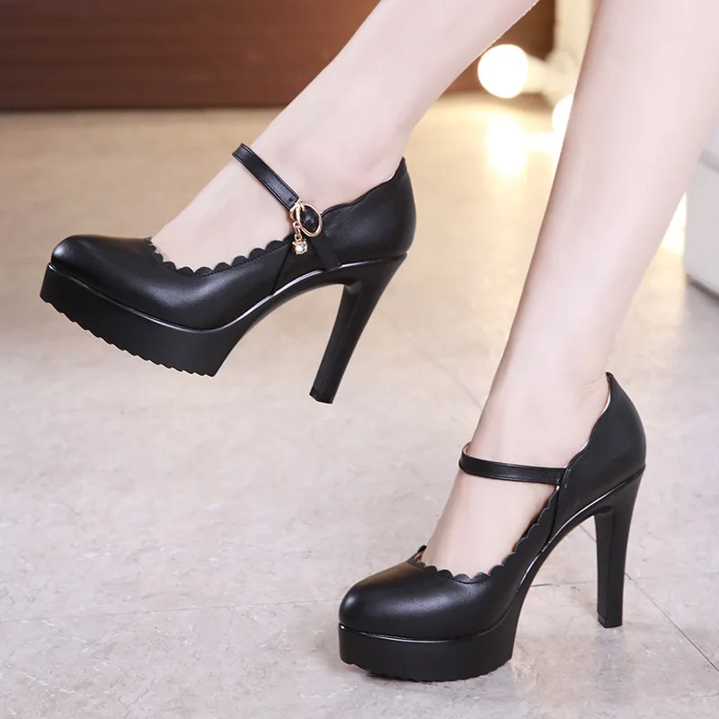 black 11cm heels Большие размеры 32-43; туфли-лодочки на платформе и среднем квадратном каблуке; женская обувь; сезон весна; коллекция года; неглубокие свадебные туфли; элегантная женская офисная обувь - Цвет: black 11cm heels