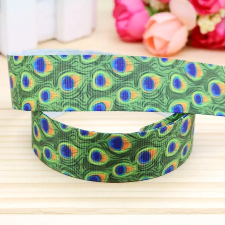 7/8 ''Бесплатная доставка Павлин перо автомобили печатных grosgrain ленты головной