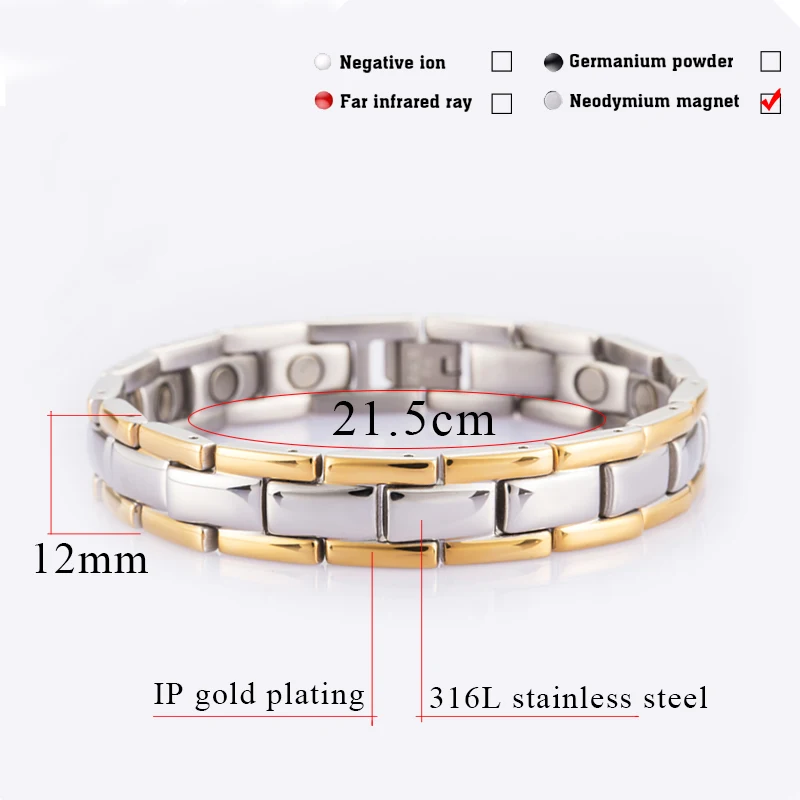 Hottime здоровья био энергии Магнитных Элементов Браслет Для мужчин золотой цепи