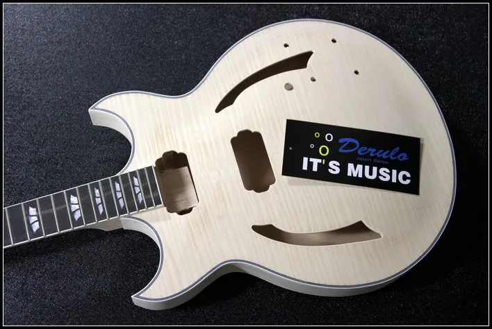 Для сборки электрогитары набор в шею Hollowbody пламенный кленовый шпон MX-104