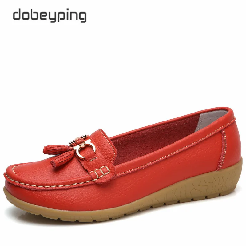 Dobeyping/ г.; весенне-Осенняя обувь; женская обувь из коровьей кожи на плоской подошве; женские лоферы без шнуровки; женские мокасины; большие размеры 35-41 - Цвет: Red