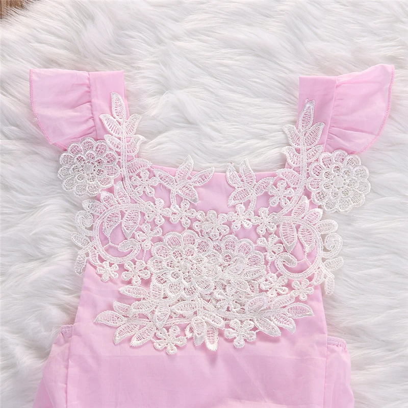 Милый комбинезон для новорожденных и маленьких девочек розовый кружевной с