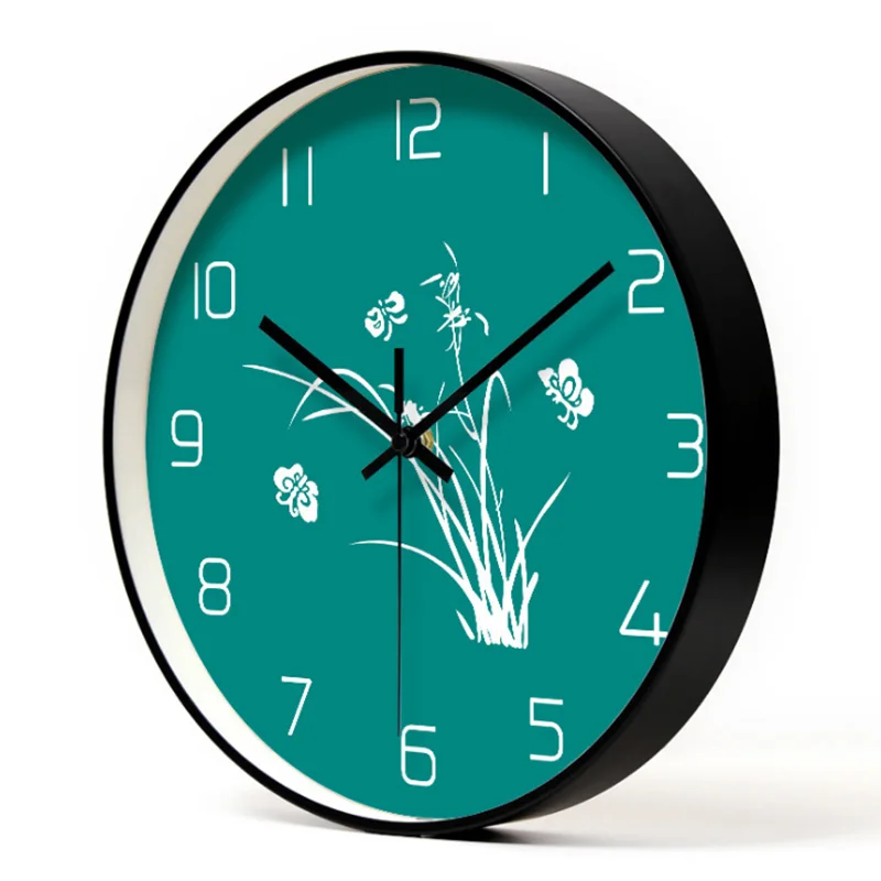 

Декоративные китайские Орхидея печать из металла настенные часы Тихая кварц круговой металл Висячие часы Современный дизайн и Декор для до...