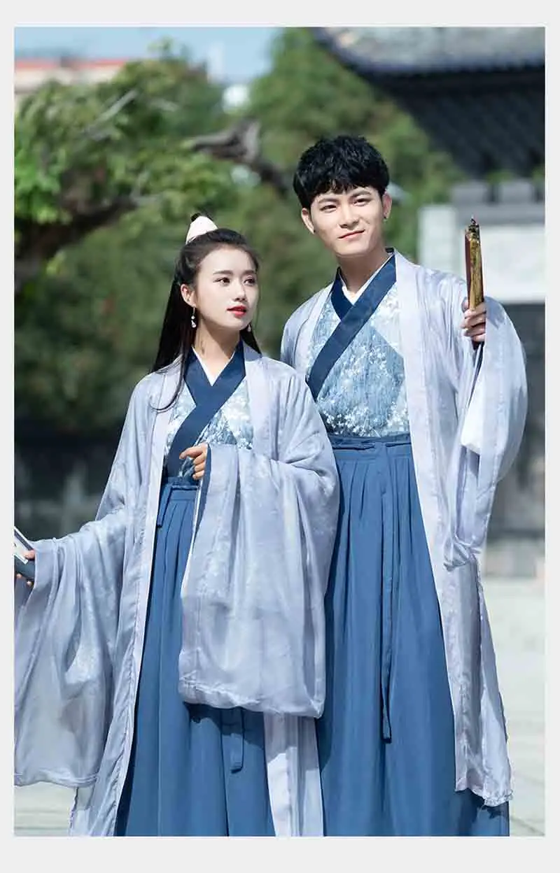 Костюм для пар Hanfu древний китайский винтажный синий комплект Fantasia взрослый