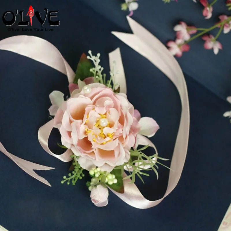 Wedding Brides Wrist Corsage Artificial Flowers Silk Roses Bridesmaids Boutonniere Decorative Fake Stamen Prom | Дом и сад