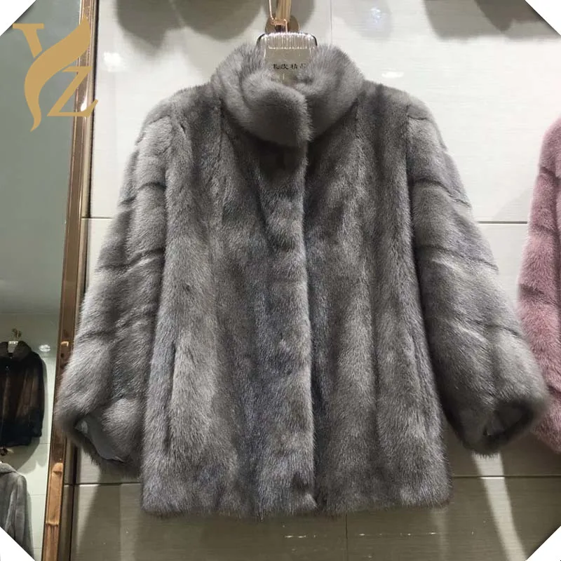Grey color Теплые Для женщин реальные шубы полным ходом норковая шуба Стенд воротник серый черный, белый цвет мода норки Куртки Customzied плюс размеры - Цвет: Grey color