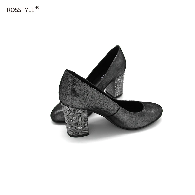 ROSSTYLE Ladies Pumps Fashion Spring Autumn Sexy Round Toe Slip-On Classic Genuine Leather Office Women Shoes Silver Green C8 | Обувь