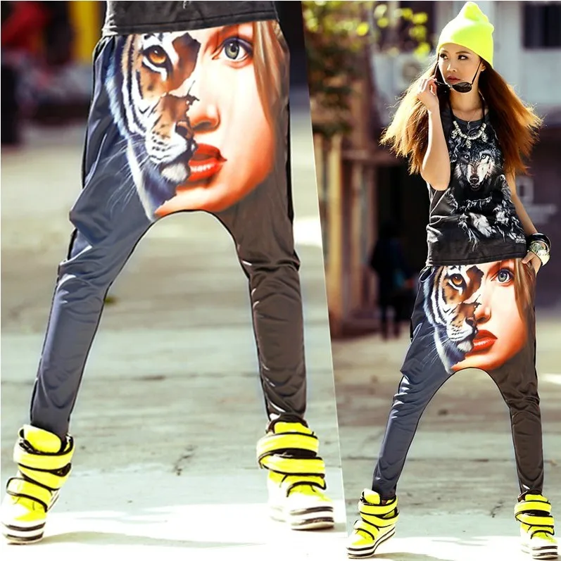 

2015 New Brand Jazz harem women hip hop animal tiger pants dance doodle summer loose big crotch pants sweatpants Trousers