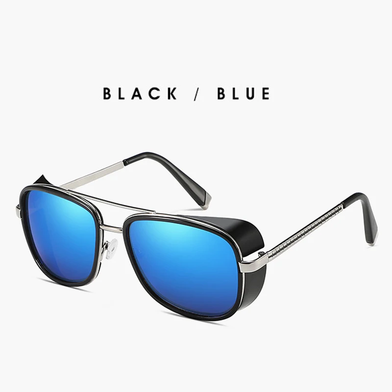 Black Frame Blue Железный человек 3 Tony Stark очки Робер Дауни ветрозащитные солнцезащитные очки ретро модные дизайнерские мужские солнцезащитные очки - Цвет линз: Black Frame Blue