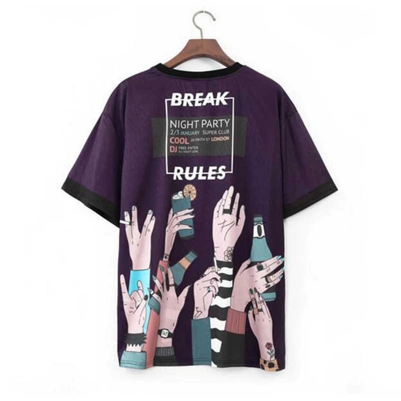 Summer Large size loose European style Tshirt Women T-shirts Arm pattern Print Tee Shirt For Female Tops Hip hop rock Tees | Женская