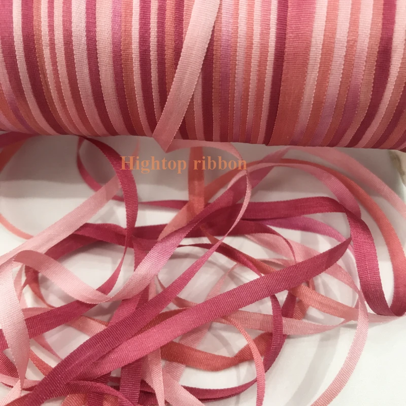 Плетеная двухсторонняя шелковая лента 4 мм красного и зеленого цвета из 100%