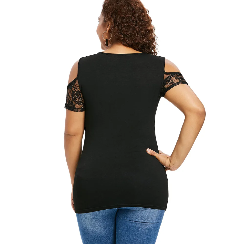 CosMera Sexy Scoop Neck Colder Shoulder Plus Size Cutout Lace Up T-Shirt Casual Short Sleeve Women Summer Tops Tee Shirt 2018 | Женская