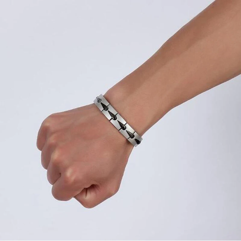 Черный мужской браслет Vinterly звено цепи Энергетический Браслет мужские магнитные