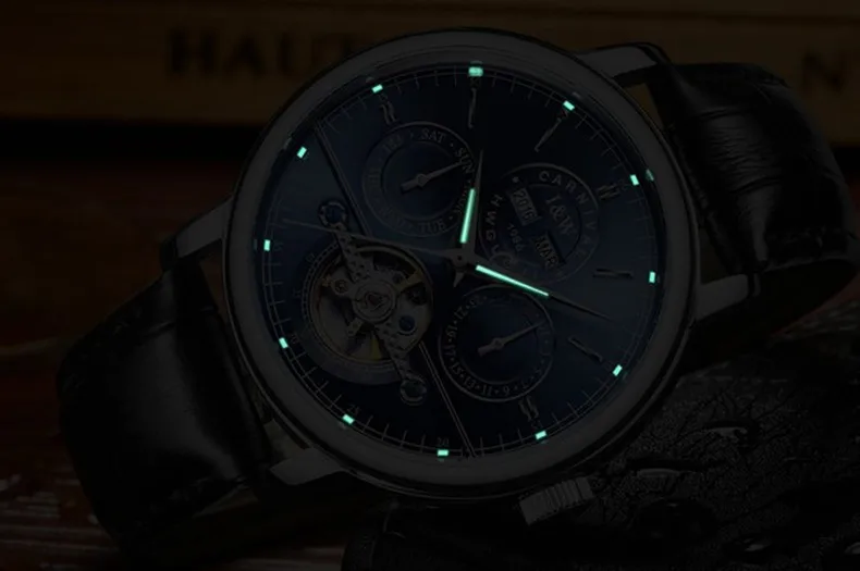 Carnival tourbillon Мужские брендовые автоматические механические часы Роскошные водонепроницаемые часы из натуральной кожи полностью стальные часы homme