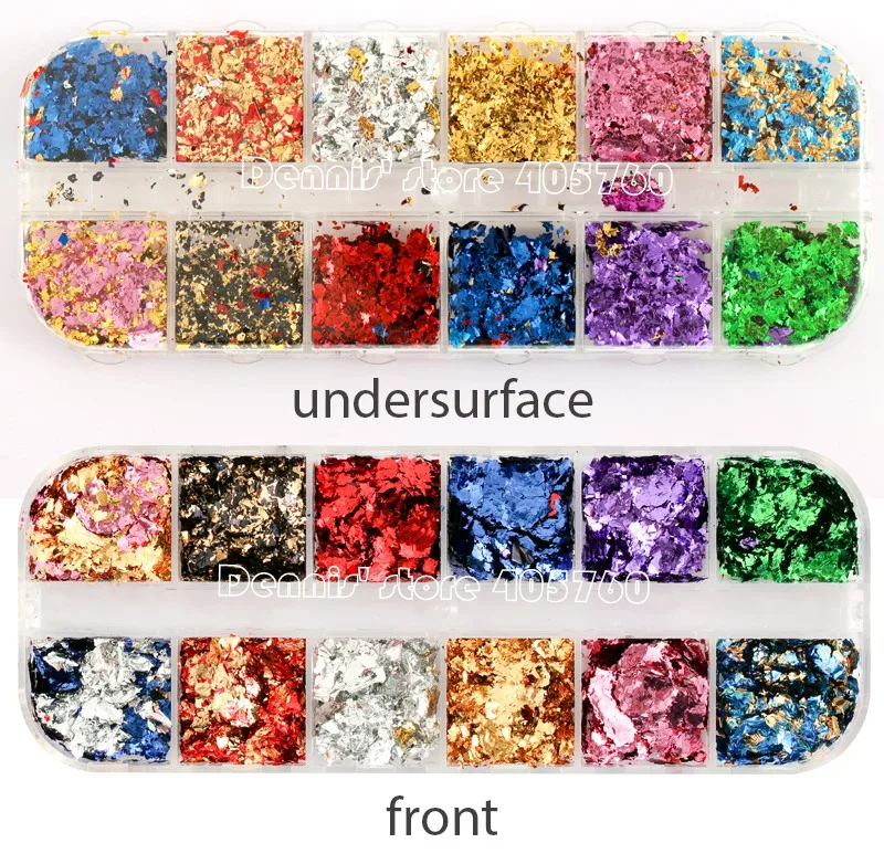 12 Grid/Set or 1 JAR Colorful Aluminum Irregular Holographic Glitter Foil Sequin Powder Nail Mirror Flake Paillette Manicure DIY