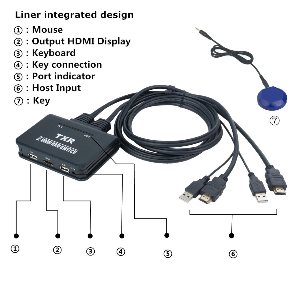 2 порта USB + HDMI KVM переключатель с кабелями мышь и клавиатура совместное устройство