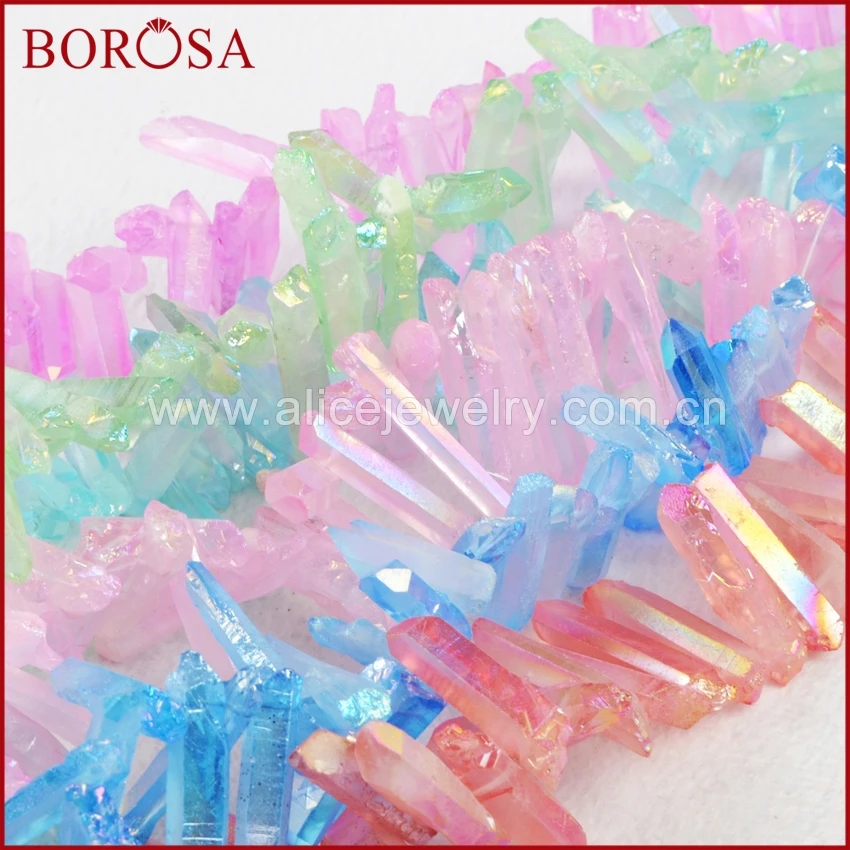 

BOROSA Free Shipping 3 strands 16" Strand Of Rainbow Aura Quartz Titanium Druzy Quartz Crystal Point Loose Beads G0832