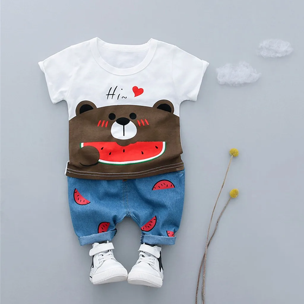 2pcs Children Summer Boys Clothes Toddler Kid Baby Girls Bear eat watermelon T-shirt Tee Tops Shorts Trousers Outfits Set | Детская
