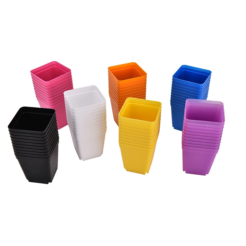 New Square Multicolour Nursery Pots Plastic Plants Pot Flower Planter Garden Desk Home Decor 7 Colors 10PCS | Дом и сад