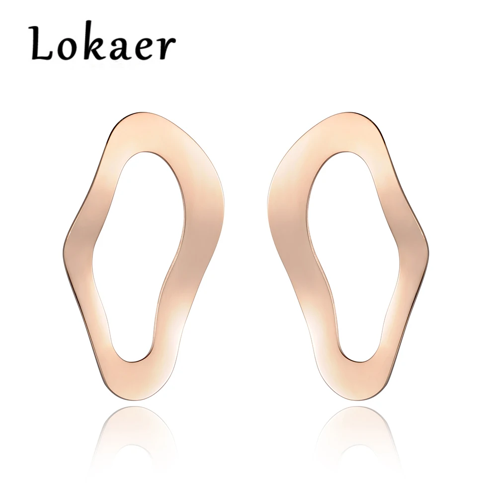 Lokaer Классическая титановая сталь Форма уха серьги ювелирные изделия Мода розовое золото цвет серьги гвоздики для женщин Brincos E180320233R - Окраска металла: Rose Gold Color