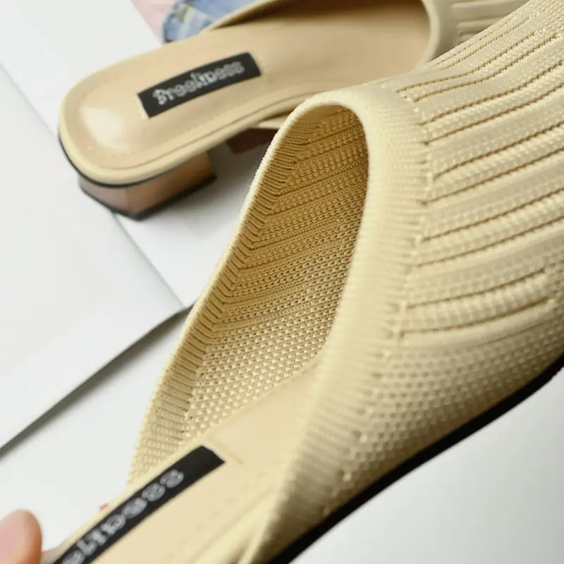 Pointed slippers ladies Hand knitting square head breathable sandals and slippers rubber slippers for women shoes With high 4CM