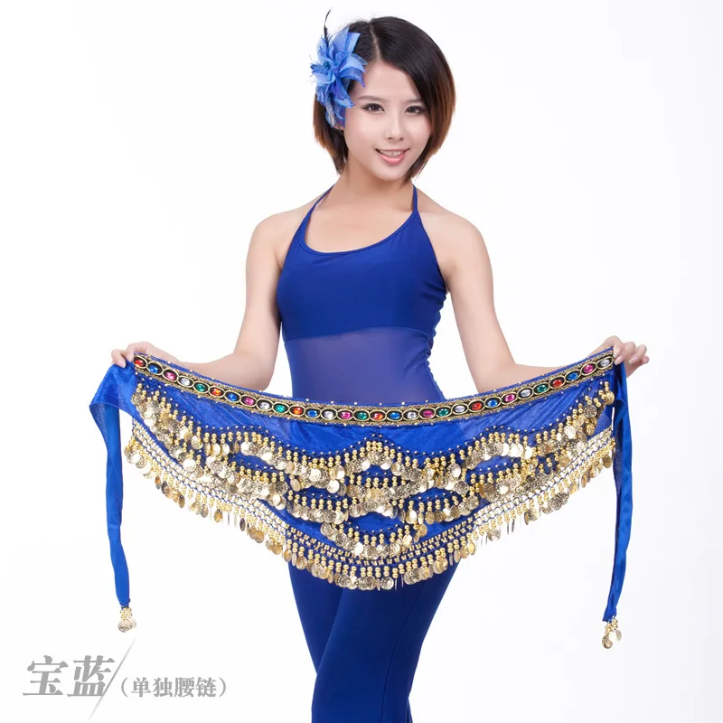 Royal blue Пояс для танца живота новейший многоцветные Стразы для танца живота поясной платок с цепочками Хрустальный пояс для танца живота поясная цепь хип шарф бархат - Цвет: Royal blue