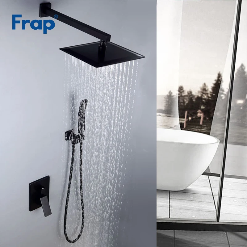 

Frap Wall bathroom shower faucet black paint rainfall shower mixer tap chrome bathtub faucet waterfall Bath Shower Y24018