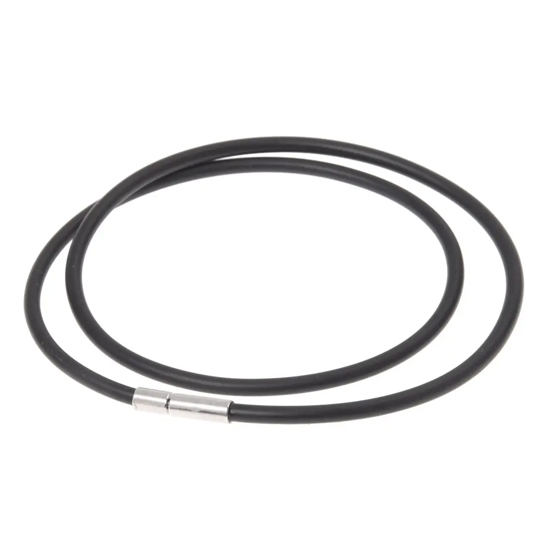 

3mm Black Rubber Cord Necklace with Stainless Steel Closure Women Men Choker Accessories Collier - 18 Inches