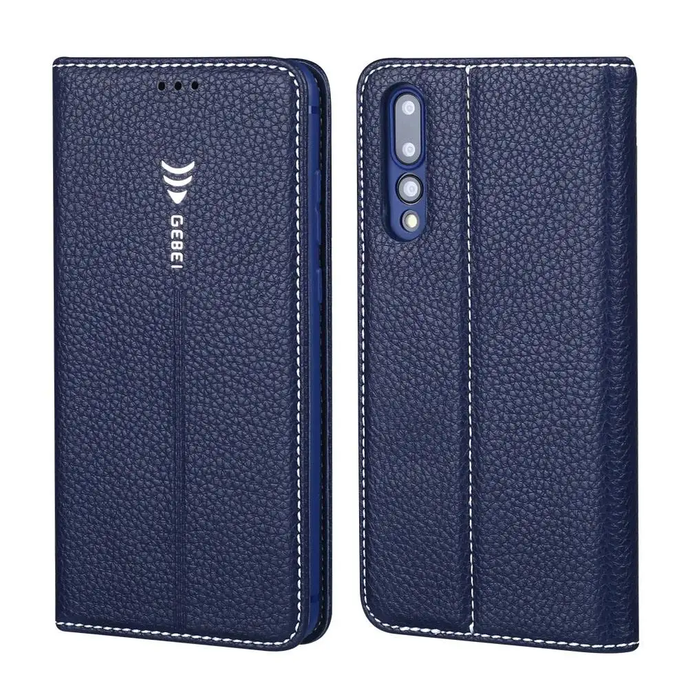 Темно-синий Чехол для HUAWEI P20/P20 Pro Роскошный бренд GEBEI кожаный флип уникальный магнит слот для карт дизайн крышка HP205 - Цвет: Темно-синий
