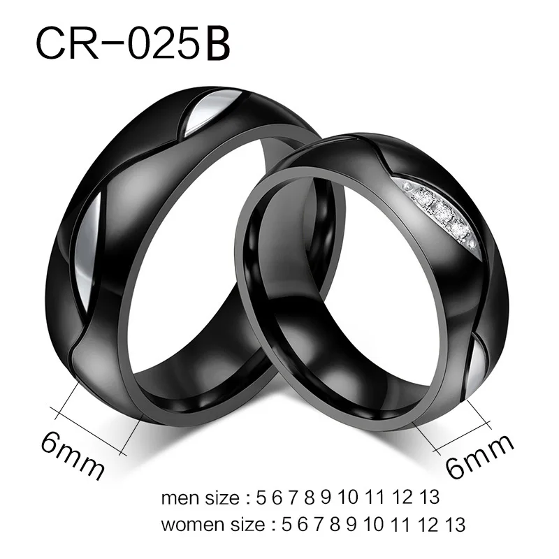 Black color 10 шт./лот CZ Пару Кольцо для женщин Мужчины нержавеющей стали Свадебные украшения обеспечить размер смешивания - Цвет основного камня: Black color