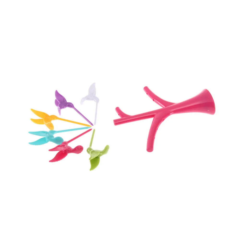 Мода 6 шт. + 1 Стенд птицы дерево Форма фрукты вилка Пластик овощей фруктов закуски