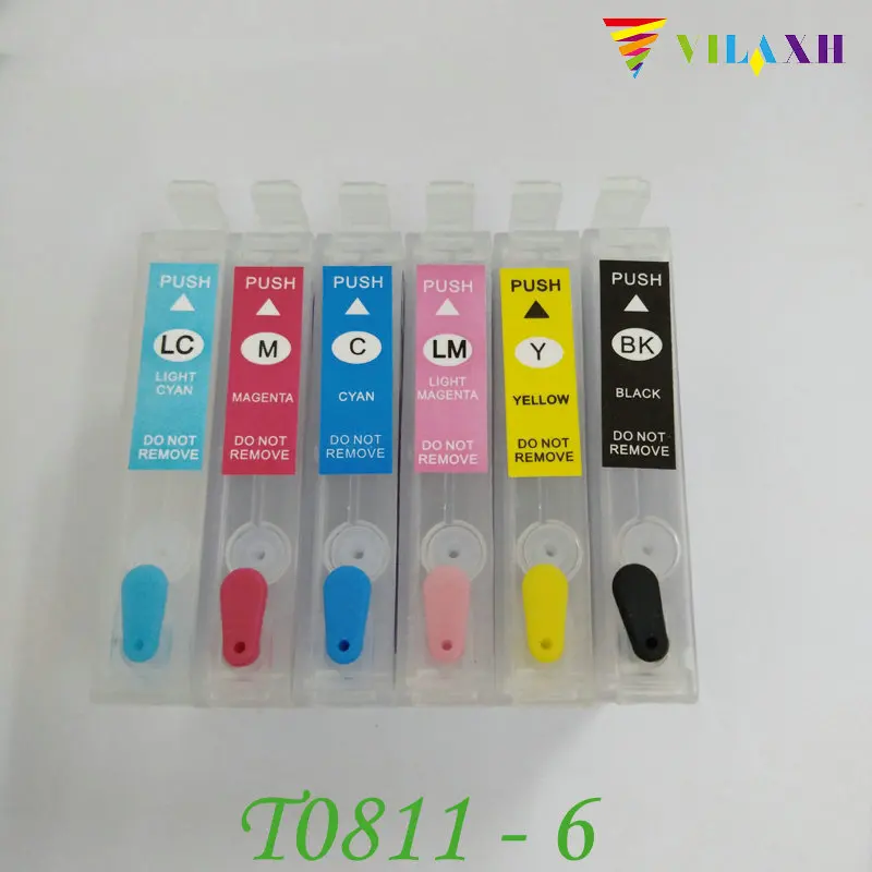 Многоразовый чернильный картридж vilaxh T0811 T0816 для принтера Epson Stylus photo T50 R270 R290 R390 R610