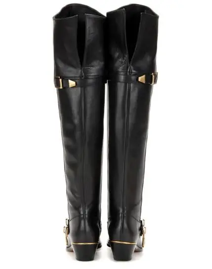 2017 г. хит продаж женские модные пикантные черные байкерские Сапоги выше колена на