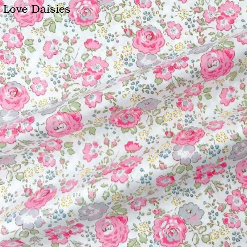 100% хлопок саржевая ткань элегантные розовые синие цветы проверить для DIY детей