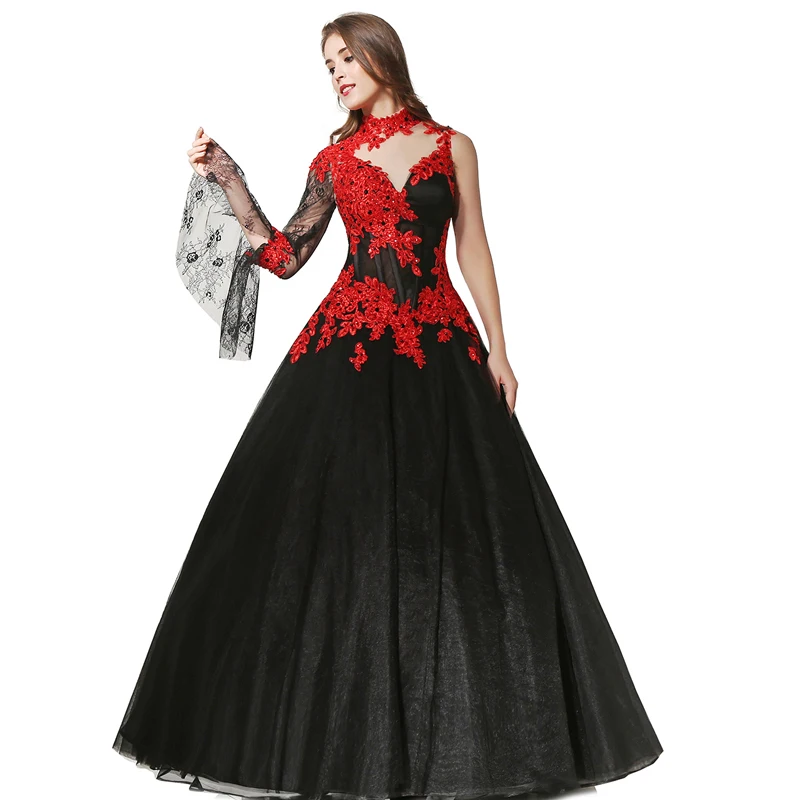 Свадебное платье LORIE Robe 2018 черного и красного цвета винтажное кружевное с высоким