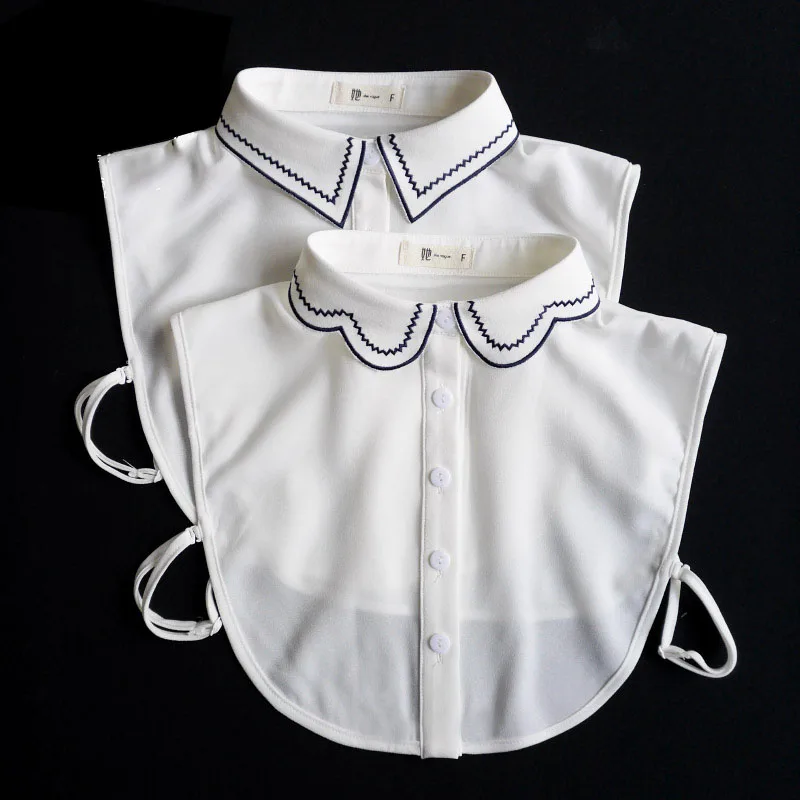 

Women Fake Collar Shirt White Peter Pan Detachable Collar Ladies Tie Embroidery False Fake Collar Shirt Removable Nep Kraagie