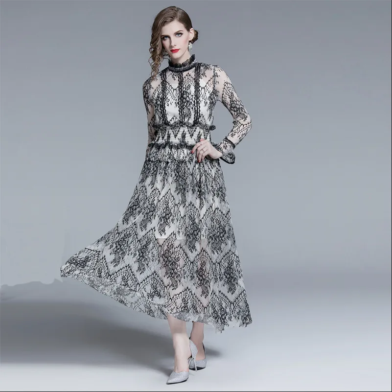 2019 Для Женщин Кружевной Ткани вечерние платье дизайнерское миди Офисные женские