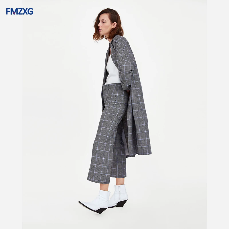 Women Warm Wool Blends Autumn Winter Coats Vintage Houndstooth Oversized High Quality Long Coat Female Double-breasted Jacket | Женская