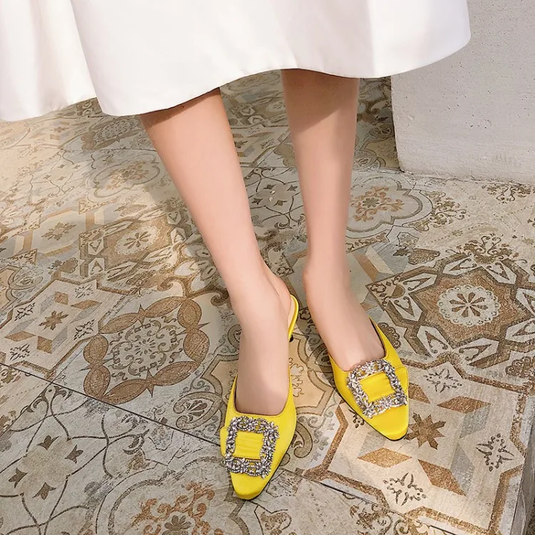 MLJUESE/женские шлепанцы из шелка украшенные кристаллами без шнуровки летние