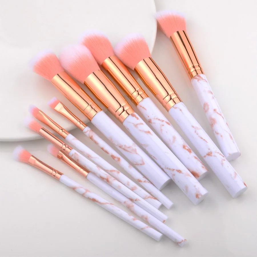10pcs pink FLD 10 шт./8 шт. Профессиональный набор кистей для макияжа инструменты пудра основа, тени для век, губы подводка для глаз Румяна мраморные Кисточки для макияжа - Handle Color: 10pcs pink