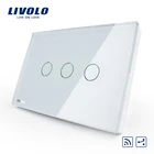Livolo USAU стандартный 3-позиционный 2-полосный дистанционный сенсорный выключатель света, белая панель из хрустального стекла, VL-C303SR-81, без пульта дистанционного управления