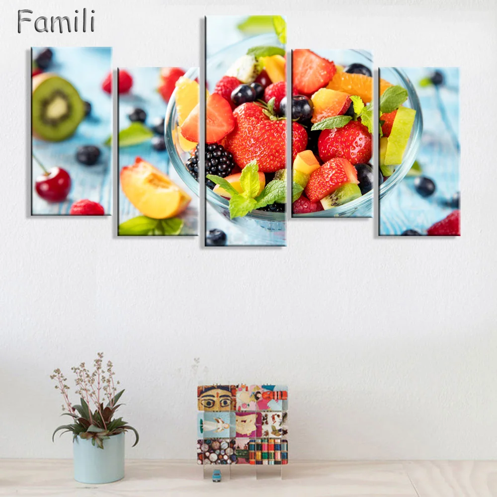 

5 Pieces Drop Shipping Still Life Vegetables Fruits Painting Canvas Art Wall Picture Decoration for Living Room No Frame