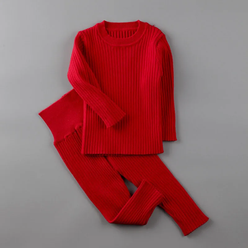 Red tops pants Комплекты одежды в рубчик для новорожденных, осенне-зимние топы, вязаный свитер, джемпер, штаны, брюки, одежда для маленьких мальчиков и девочек 0, 3, 6, 9, 12 месяцев - Цвет: Red tops pants