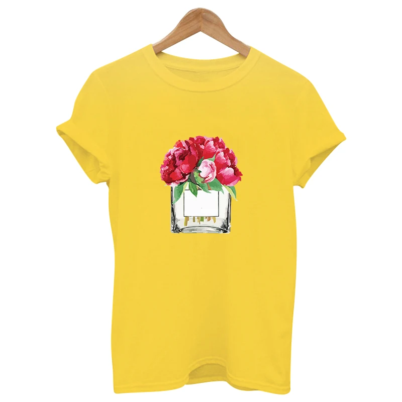 Женская хлопковая Повседневная футболка с принтом знаменитого цветка парфюма