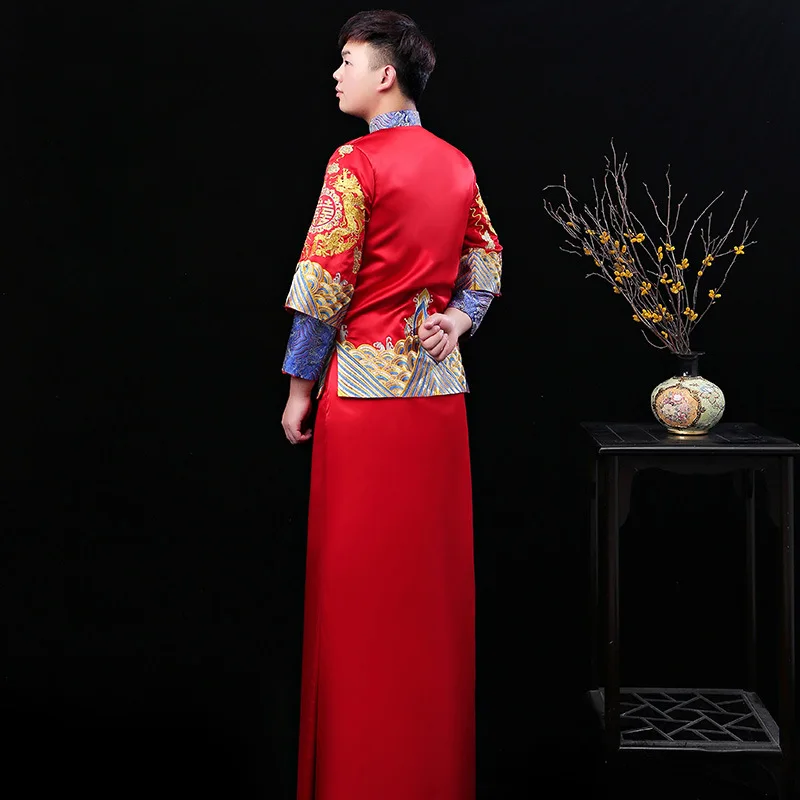 Традиционная китайская вышивка Cheongsam для мужчин дракон феникс Одежда