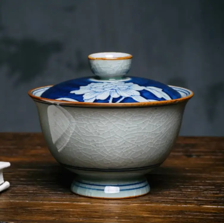 Синий и белый керамический ручной росписью Gaiwan чайные чашки ледяная трещина чайный набор кунг-фу ручной работы чайная посуда аксессуары - Цвет: C