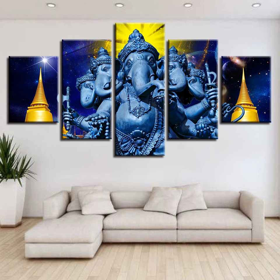 Living Room Wall Decor HD Printed Pictures 5 Pieces India Religion Elephant God Ganesha Poster Modular Canvas Painting Frame Art | Дом и сад
