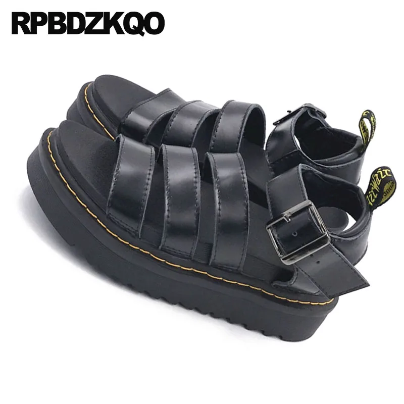 Женские сандалии на плоской подошве в стиле Харадзюку черные повседневные туфли