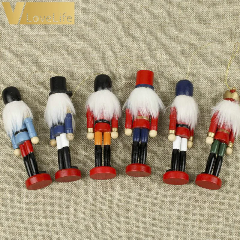 6Pcs Wooden Nutcracker Figurines Puppets Figures Dolls Christmas Tree Ornaments Xmas Gifts for Home Table Decorations | Дом и сад